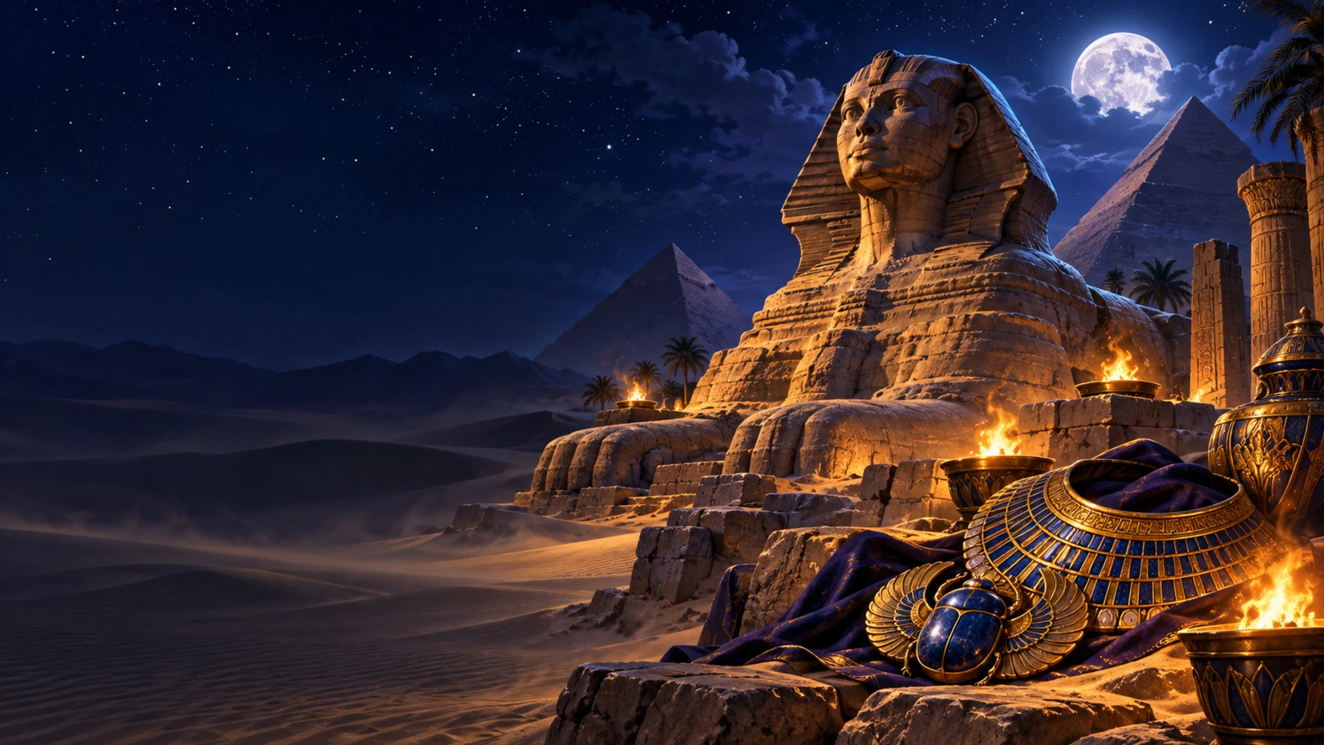 En spilleautomat med sfinksen og det gamle Egypten som tema ved gyldne pyramider