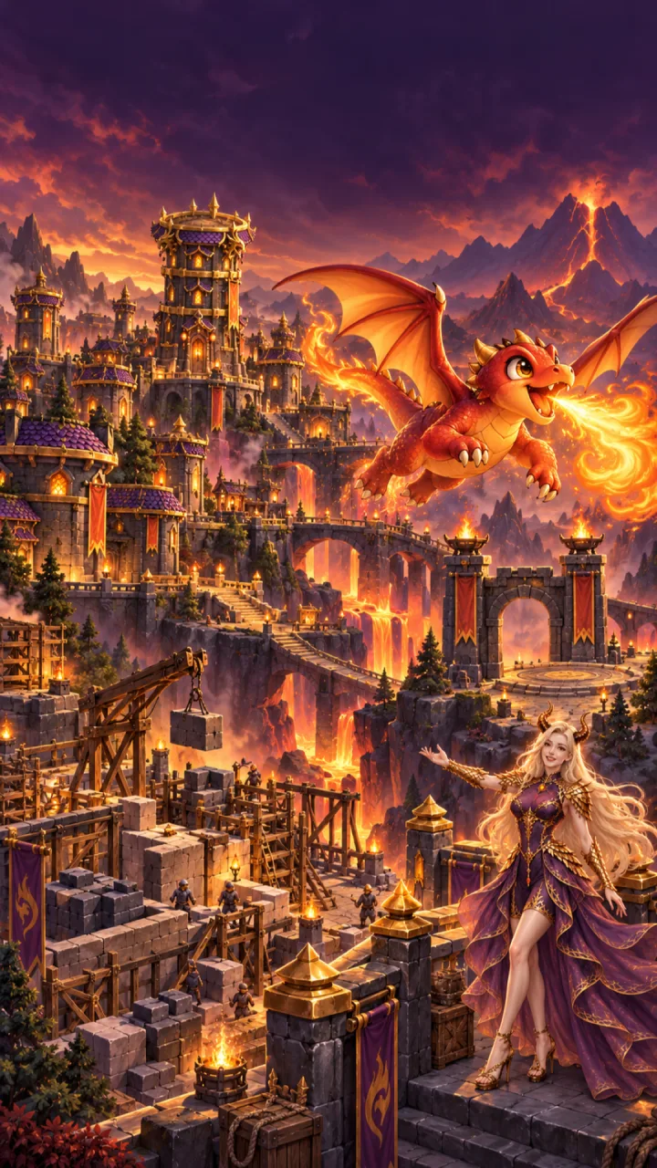 Auressa restoring a volcanic dragon city