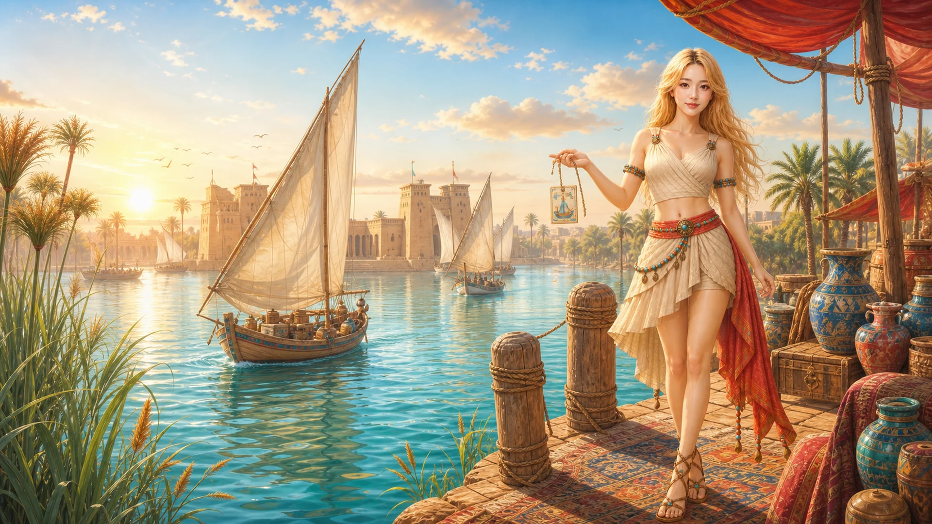 La Diosa junto a un puerto del Nilo al amanecer