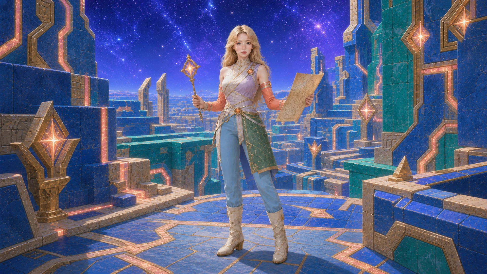La Diosa traza un laberinto estelar luminoso